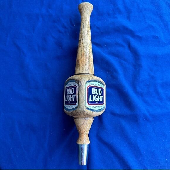VTG BUD Light Beer Tap Wooden Handle 3 Sided Budweiser 12" L Metal End Spout - Picture 1 of 7